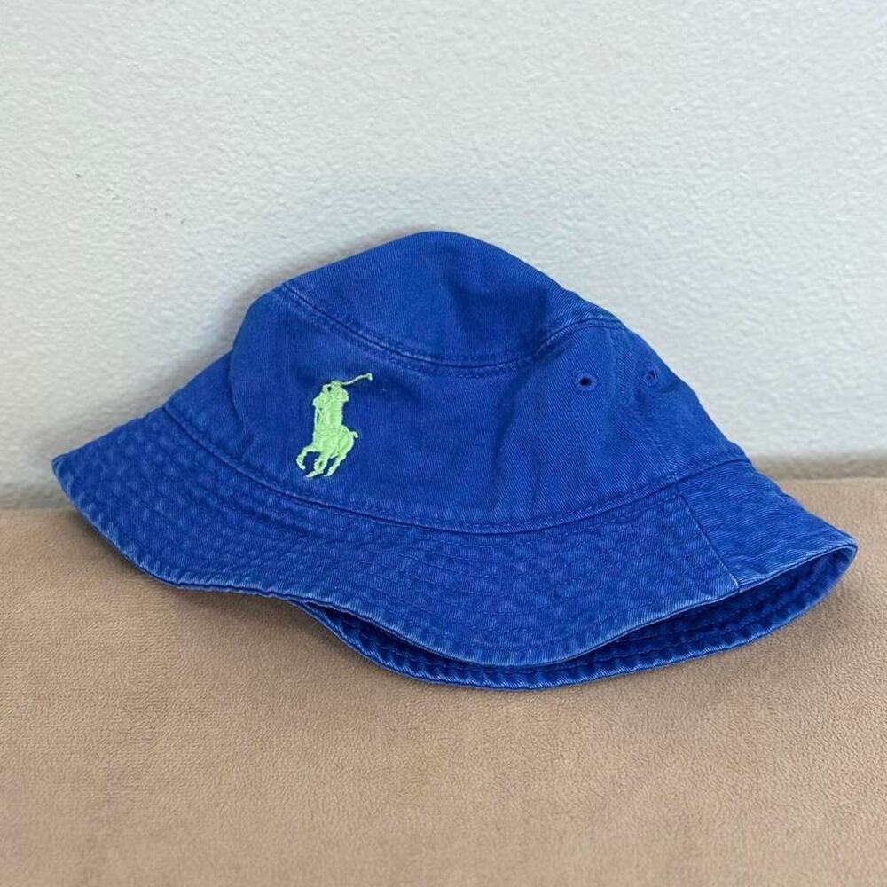 Vintage y2k Polo Ralph Lauren blue bucket hat green logo Cotton boys girls 2t-4t